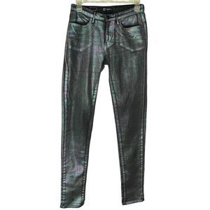 Levi’s Women’s Size 27 Oil Slick Coated Denim Low Rise Skinny Jeans EUC